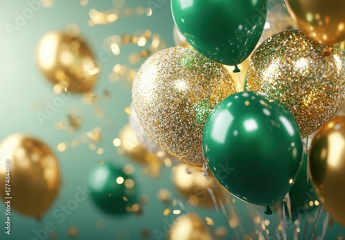 Wallpaper Mural Colorful Party Balloons with Glitter in Green and Gold Background Torontodigital.ca
