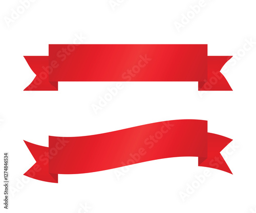 Red Ribbons banner set. Ribbon set. Vector illustration