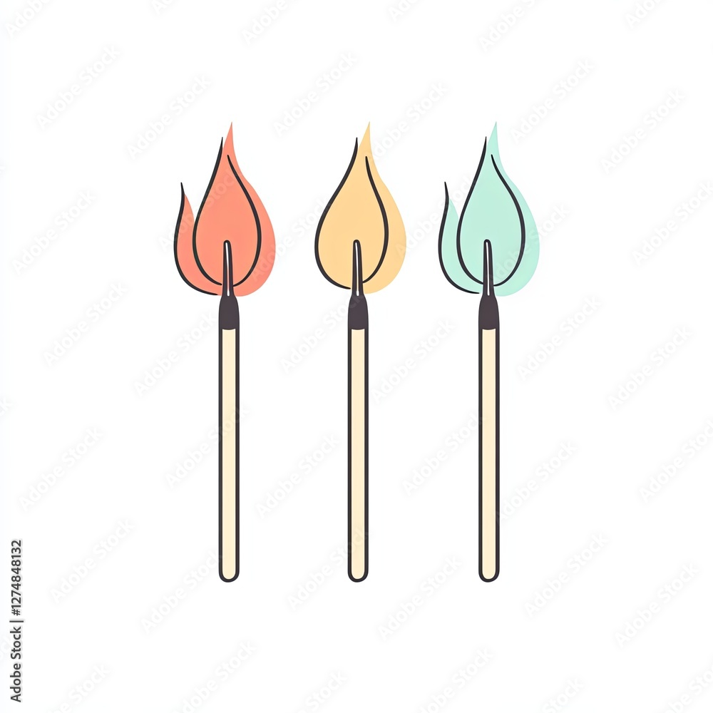 matches, a simple line drawing, flat design style, pastel colors, white background matches, a simple line drawing, flat design style, pastel colors, white background