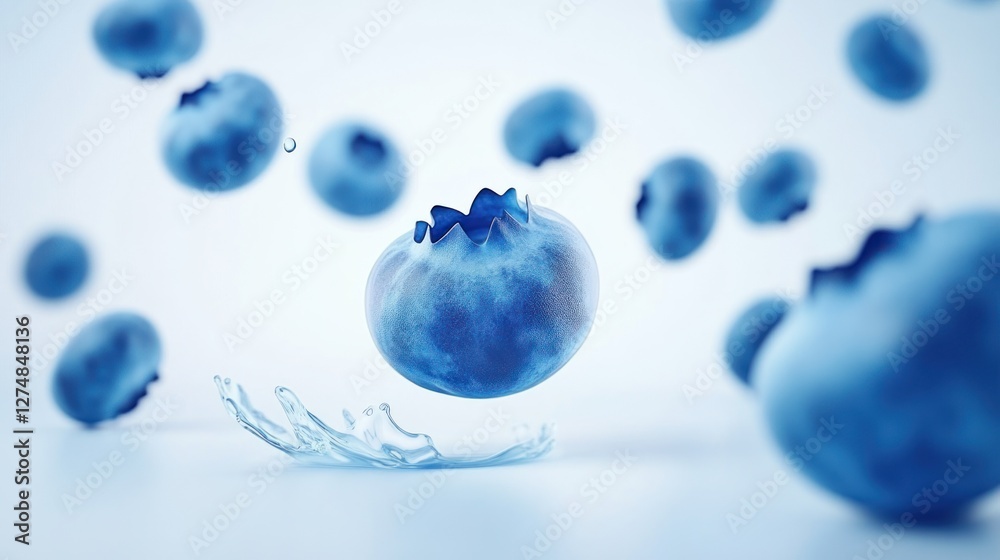 Juicy Blueberry Splashing in Water 3d Render