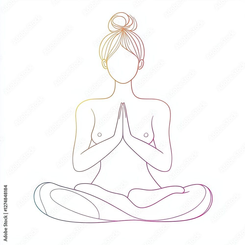meditating person, a simple line drawing, flat design style, pastel colors, white background meditating person, a simple line drawing, flat design style, pastel colors, white background