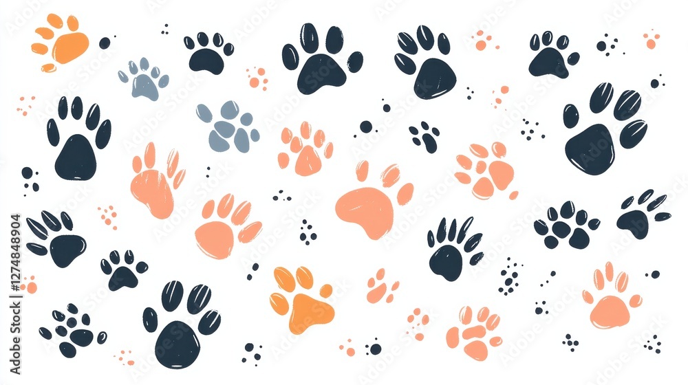 Fototapeta premium Colorful Collection of Animal Paw Prints on White Background