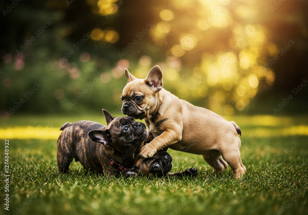 French Bulldog puppies playing in the park French Bulldog puppies playing in the park