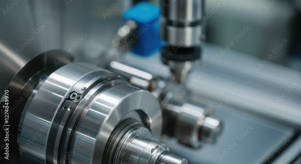 Close-up of industrial cnc machine in operation with precision metalwork detail Close-up of industrial cnc machine in operation with precision metalwork detail
