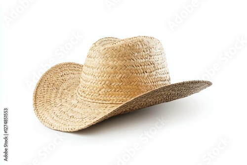 Straw cowboy hat with a wide brim photo