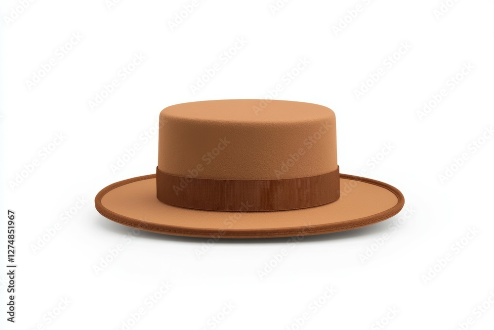 Brown hat with a ribbon around the edge Brown hat with a ribbon around the edge