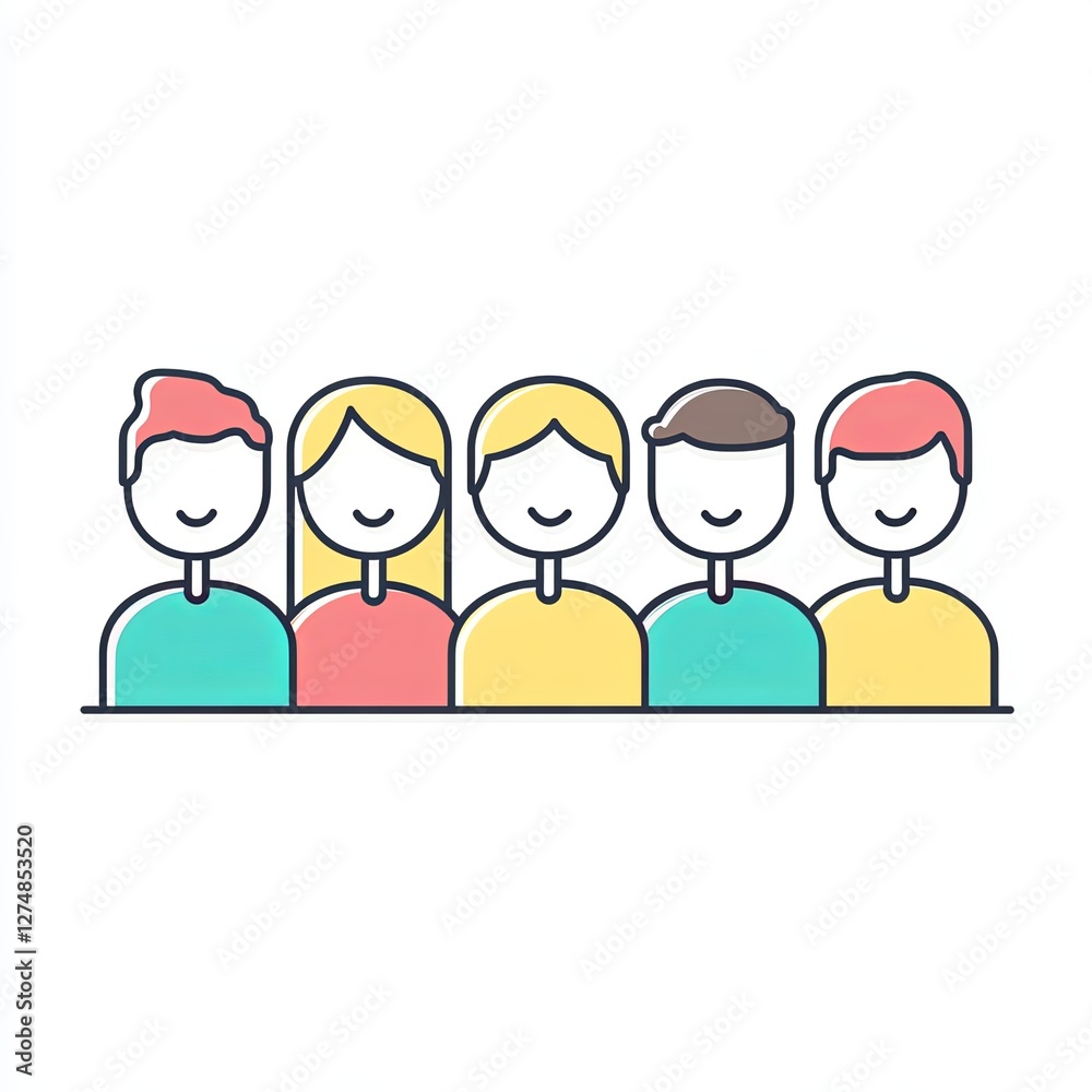 team icon, a simple line drawing, flat design style, pastel colors, white background team icon, a simple line drawing, flat design style, pastel colors, white background
