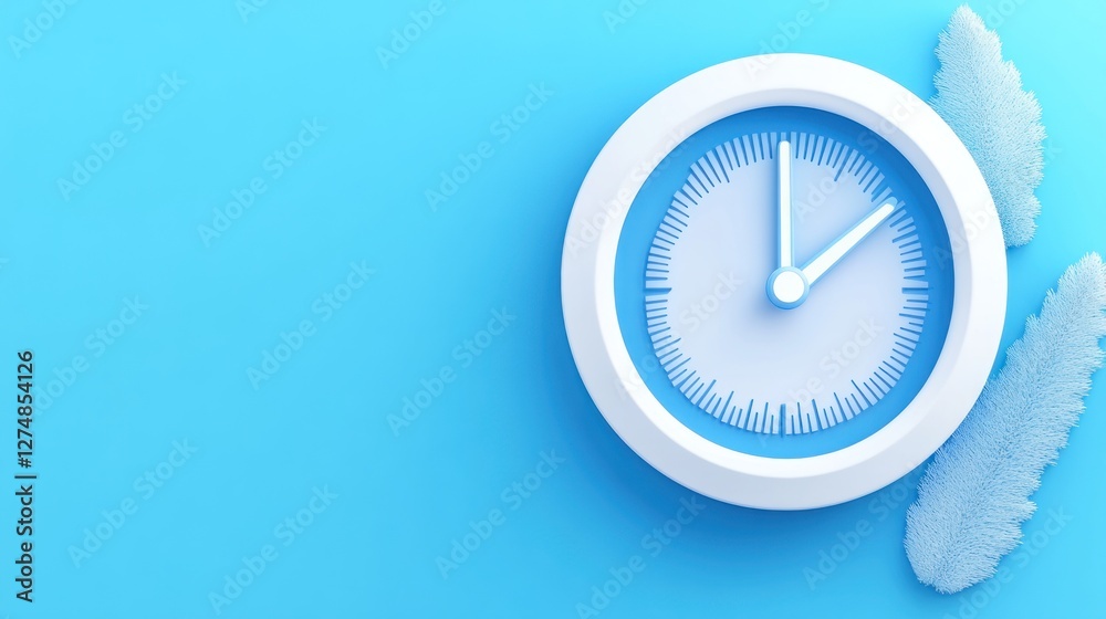 Modern Minimalist Blue Clock Design with Winter Accents Modern Minimalist Blue Clock Design with Winter Accents