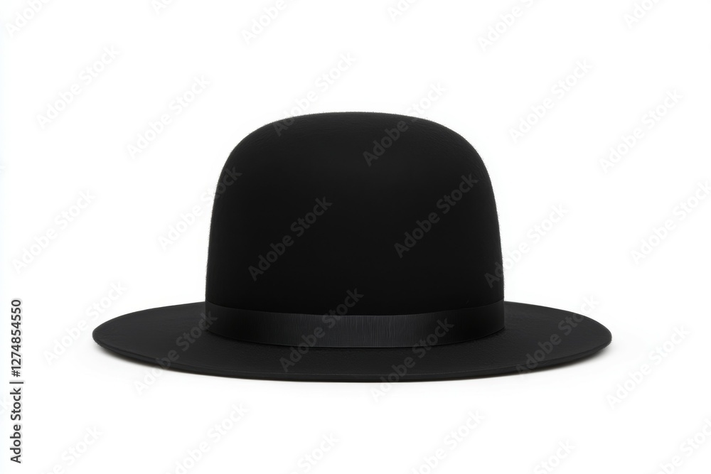 Black hat with a ribbon around the base Black hat with a ribbon around the base