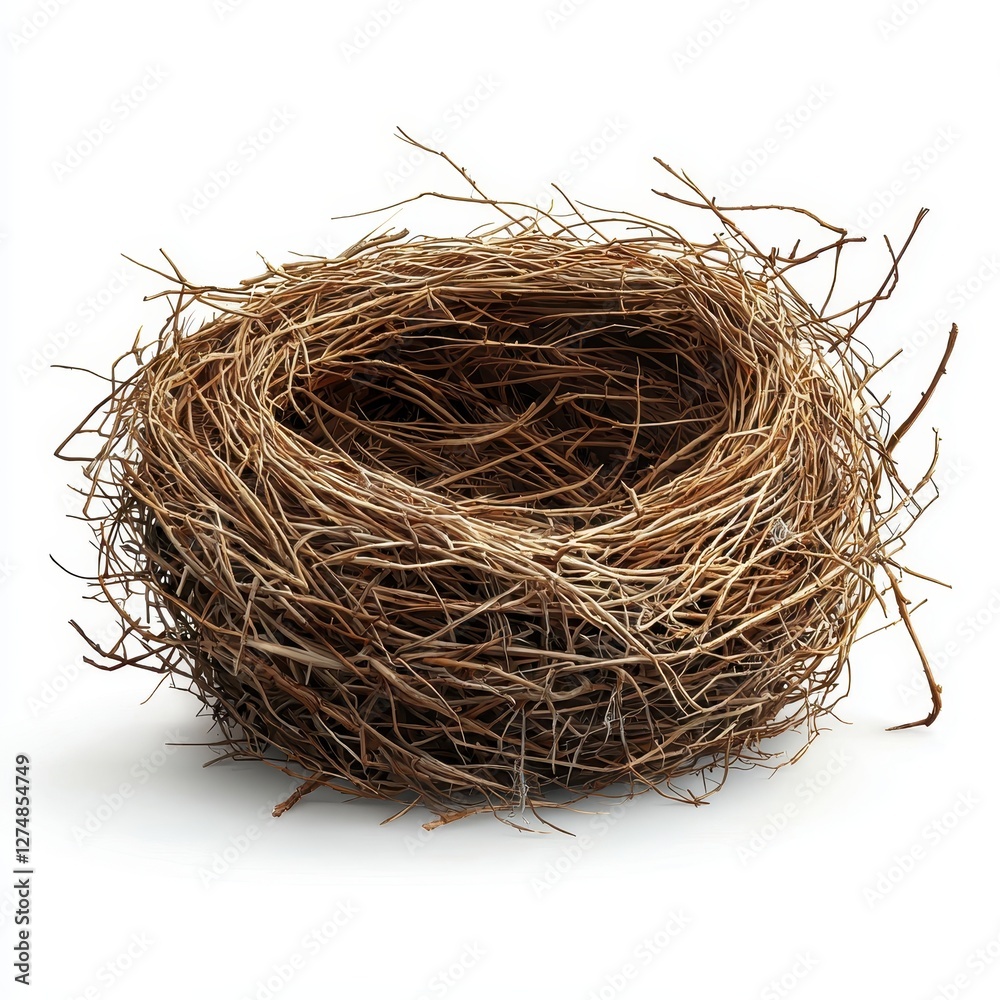 Empty Bird s Nest Detailed Close up of Natural Twigs Isolated on White Background Empty Bird s Nest Detailed Close up of Natural Twigs Isolated on White Background