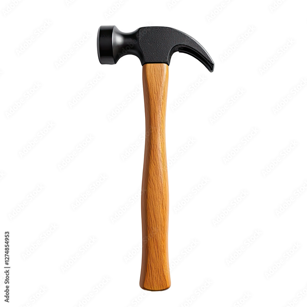 Detailed CloseUp Image of a Vibrant Orange Hammer with Contrastive Wooden Handle. A hammer with a wooden handle on a Transparent Background. Detailed CloseUp Image of a Vibrant Orange Hammer with Contrastive Wooden Handle. A hammer with a wooden handle on a Transparent Background.