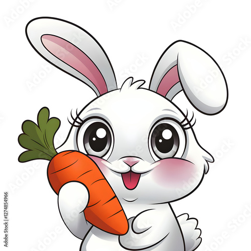 Adorable Cartoon Bunny Rabbit Holding a Carrot Illustration