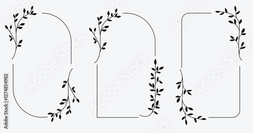 Botanical line art border frame collection.Wedding frame border vector illustration.