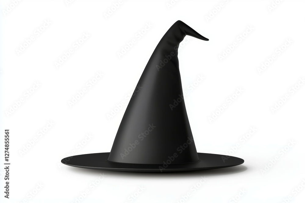 Fototapeta premium Black hat with a pointed top sits on a white background