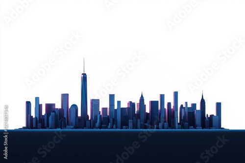 Wallpaper Mural Stylized cityscape skyline at dusk, showcasing various building heights and architectural styles against a white background. Torontodigital.ca