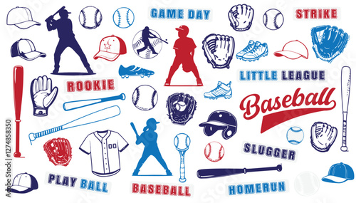 Baseball Vector Set; Blue and Red Graphics, EPS Bundle