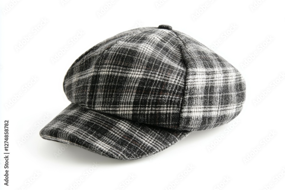 Plaid hat with a black and white pattern Plaid hat with a black and white pattern