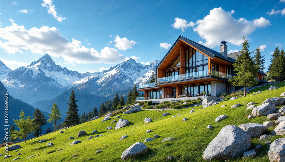 Fototapeta premium modern house home villa in the village mountain