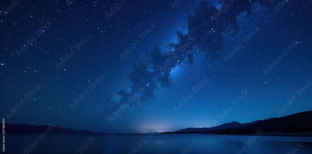 Fototapeta premium starry night sky with twinkling stars on dark blue background, blackness, stars