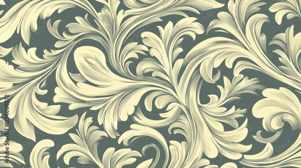 Elegant floral pattern with intricate swirls and textures Elegant floral pattern with intricate swirls and textures