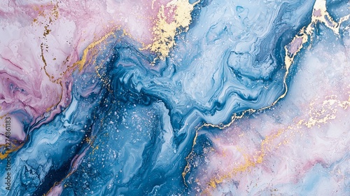 Minimalist marble texture painting in blue and pink colors for modern interior decor