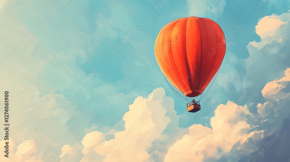 Fototapeta premium A Serene Journey: Orange Hot Air Balloon Soaring Through a Pastel Sky