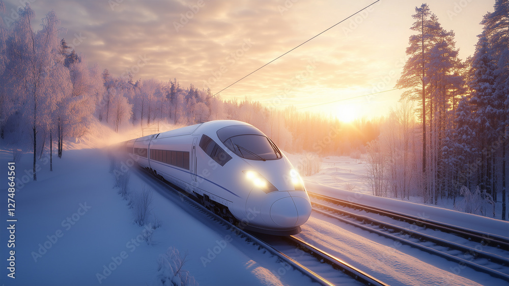 Naklejka premium 雪原を駆け抜ける新幹線