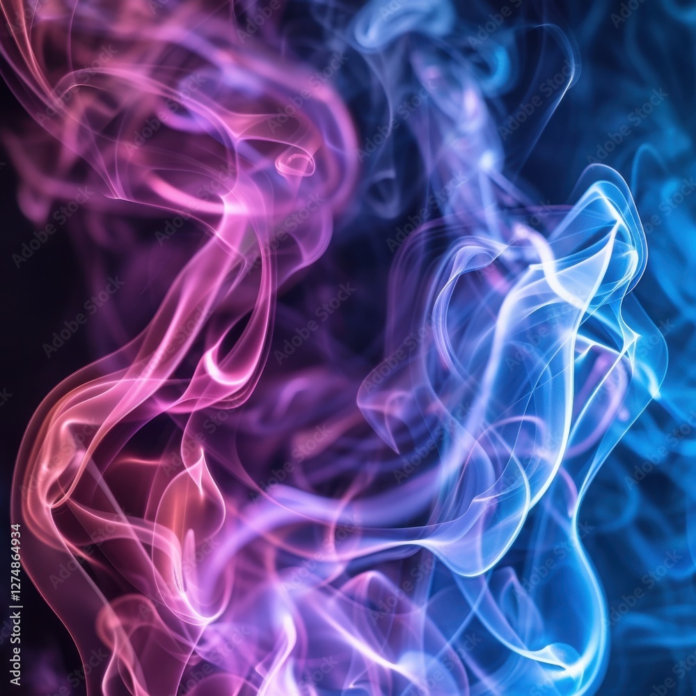 Fototapeta premium A mesmerizing swirl of colorful smoke blends shades of pink and blue, creating an ethereal and dynamic visual effect.