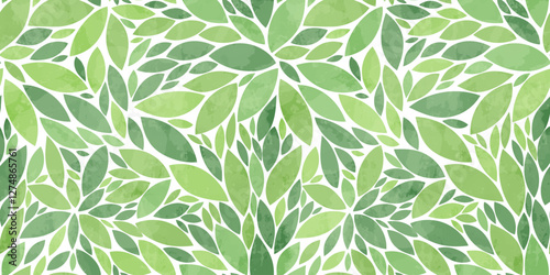 Green leaves seamless vector pattern. Watercolor tea leaf background, textured jungle print.