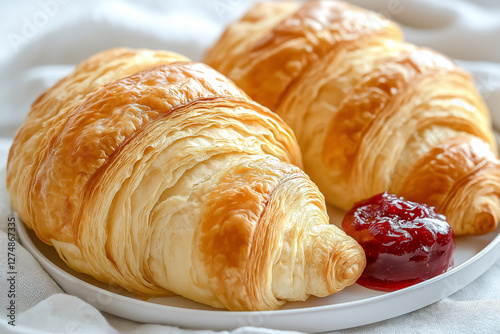 Golden Buttery Croissants with Raspberry Jam
