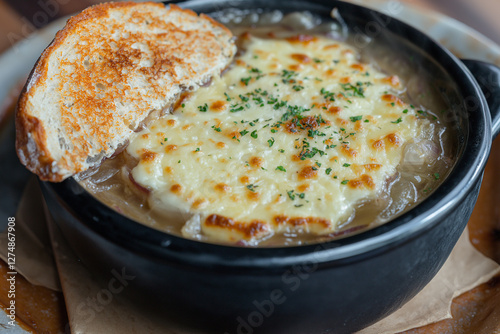 French Onion Soup with Melted Gruyere and Toasted Bread