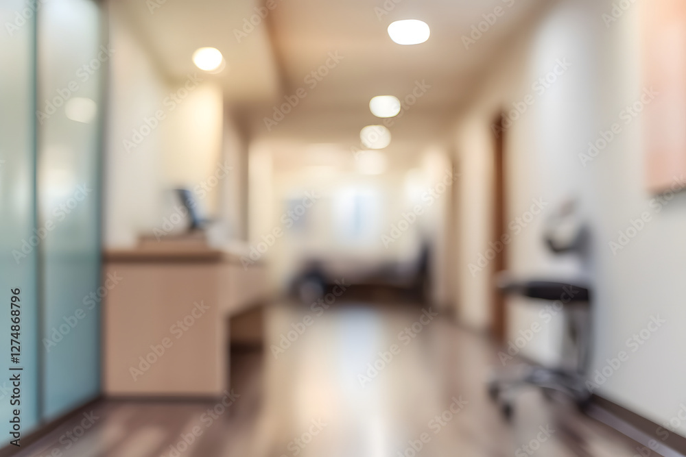 Fototapeta premium Blurred Interior Hallway with Reception Desk and Seating
