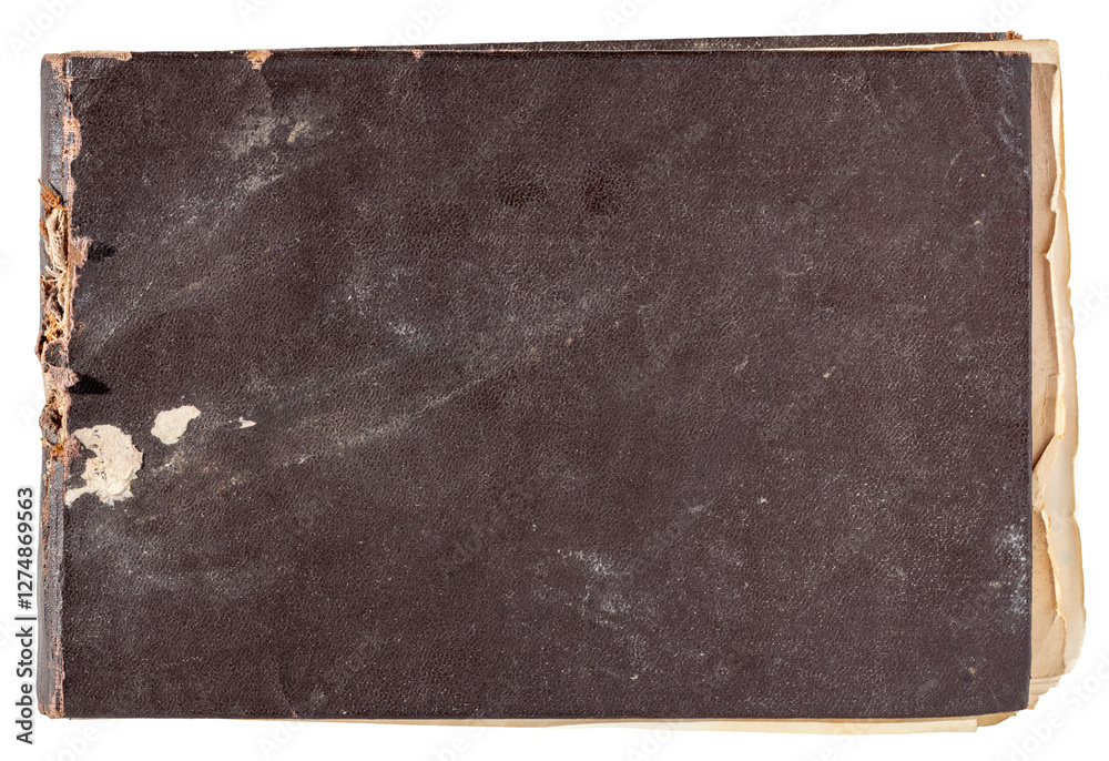 Fototapeta premium Old grunge notebook in brown leather cover isolated element