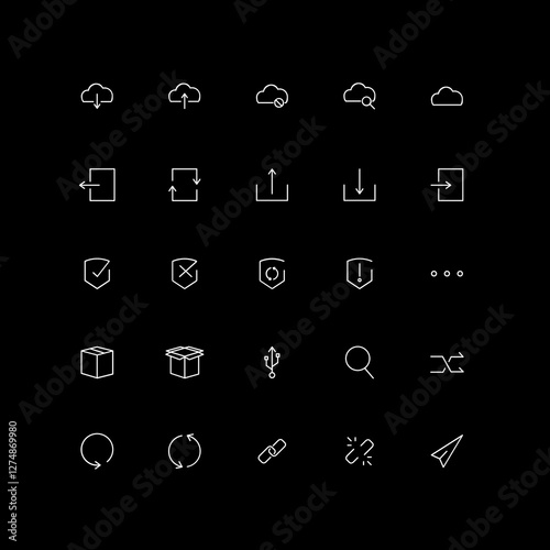 Cloud Storage & File Transfer SVG Vector Icons – Upload, Download, Sync, Security