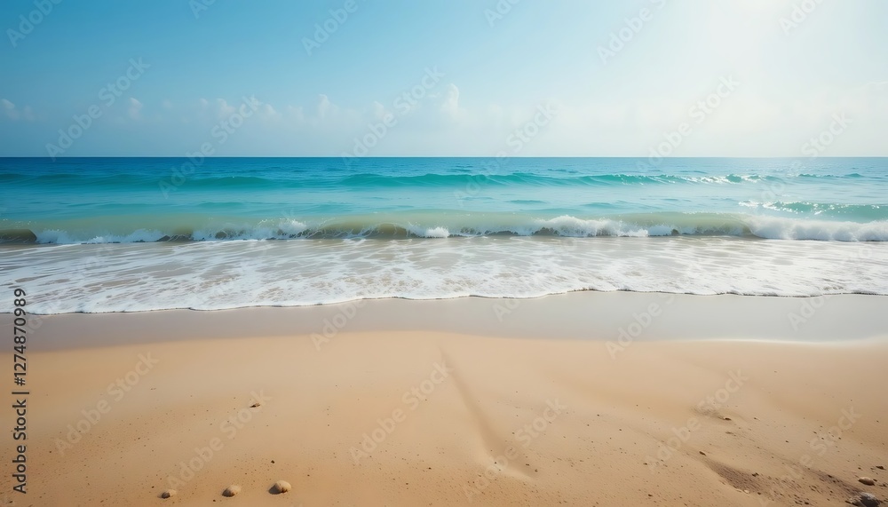 Calm Ocean Waves on Sandy Beach Under Clear Sky Vacation Calm Ocean Waves on Sandy Beach Under Clear Sky Vacation