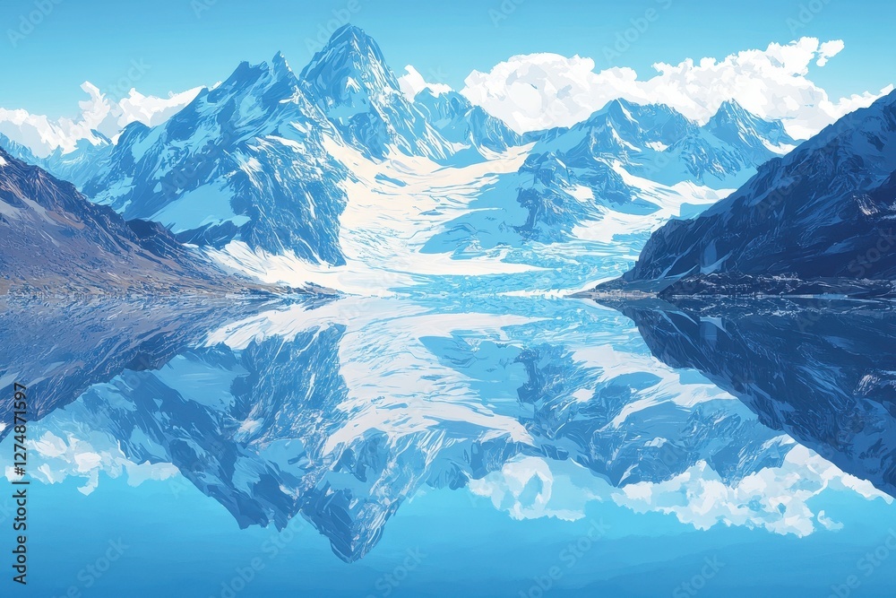 Obraz premium Snow capped mountains reflecting in a pristine alpine lake
