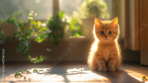 Ternura y serenidad: Gatito disfrutando de la luz del amanecer