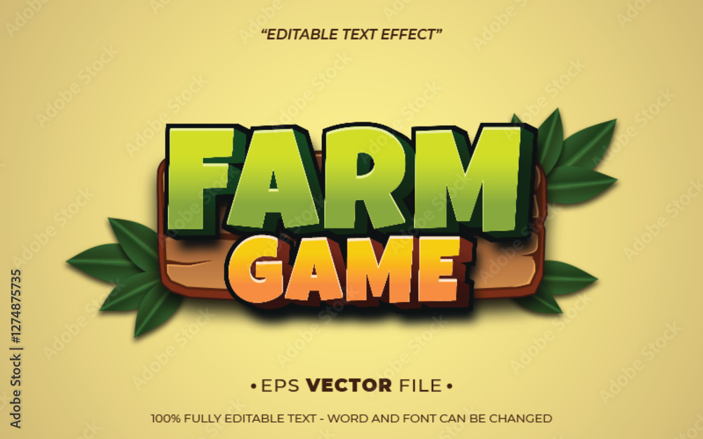farm game text effect editable 3d playful vector for game