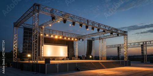 Obraz na płótnie Outdoor stage set for a musical performance during sunset with lighting ready for evening entertainment w salonie