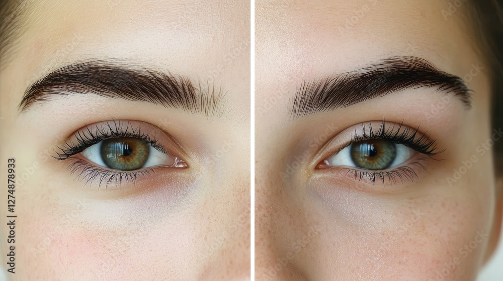 Fototapeta premium A perfectly shaped and balanced eyebrow before and after grooming