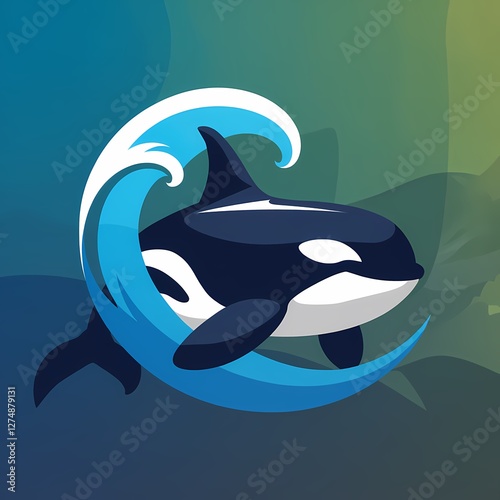 Dynamic Orca in Wave Logo photo