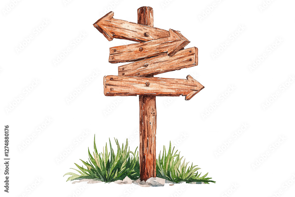 Directional wooden signpost with arrows pointing in multiple directions on a neutral background representing travel, exploration, and choices in nature Directional wooden signpost with arrows pointing in multiple directions on a neutral background representing travel, exploration, and choices in nature