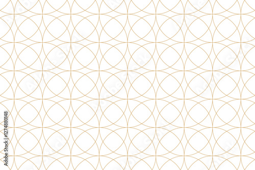 Seamless elegant gold intersects circle line pattern background, art deco design vector illustration. Geometric repeat tile for textiles, home décor, branding, web design or decorative elements.