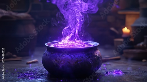 Purple potion brewing, mystic workshop photo