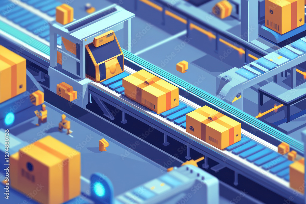 An Automated conveyor belt with packages, sorting system, logistics efficiency An Automated conveyor belt with packages, sorting system, logistics efficiency