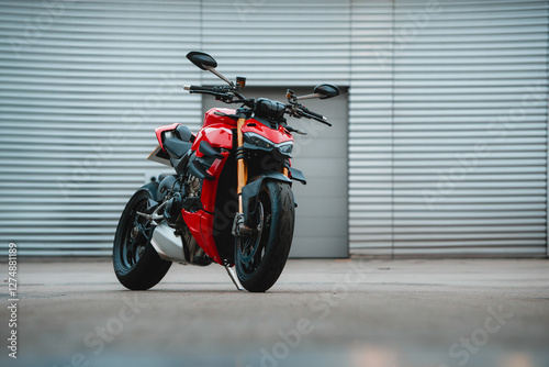 Red motorcycle, sportsbike motorbike streetfighter style