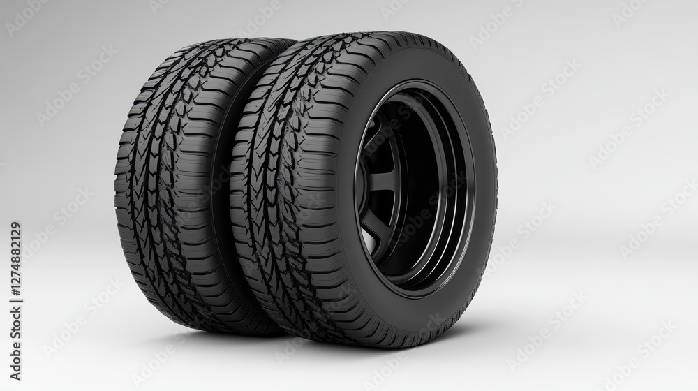 Black Rubber Tires on White Background for Automotive and Transportation Industry Use Black Rubber Tires on White Background for Automotive and Transportation Industry Use