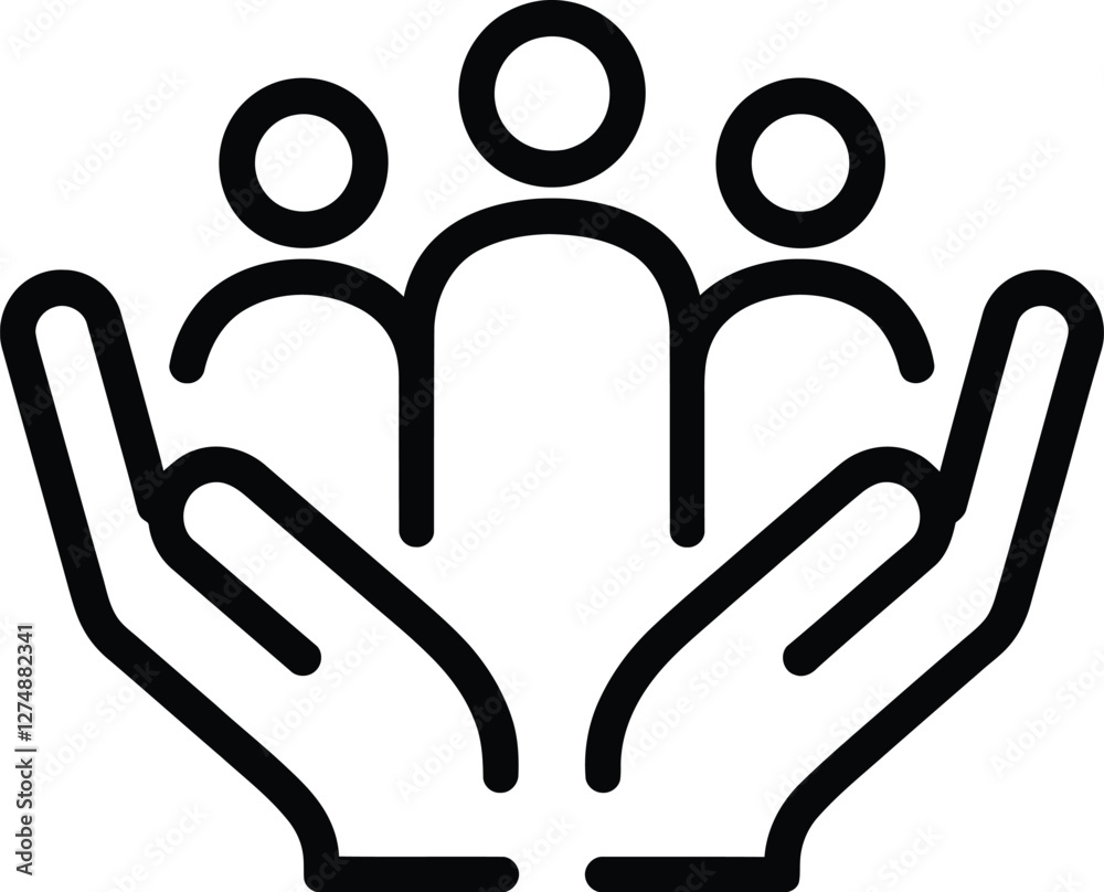 Obraz premium Minimalist Community Care Icon – Hands Protecting People Symbol