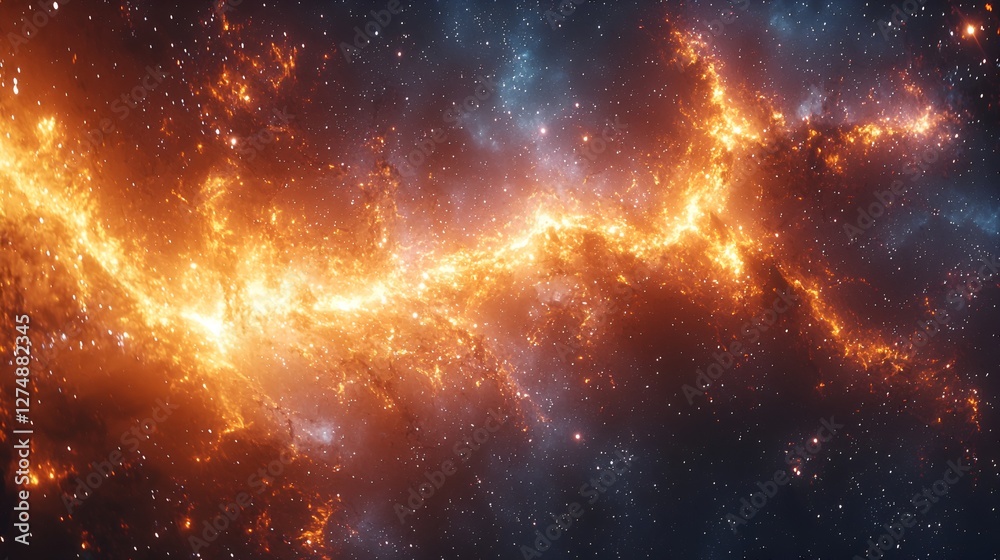 Naklejka premium Fiery nebula in deep space