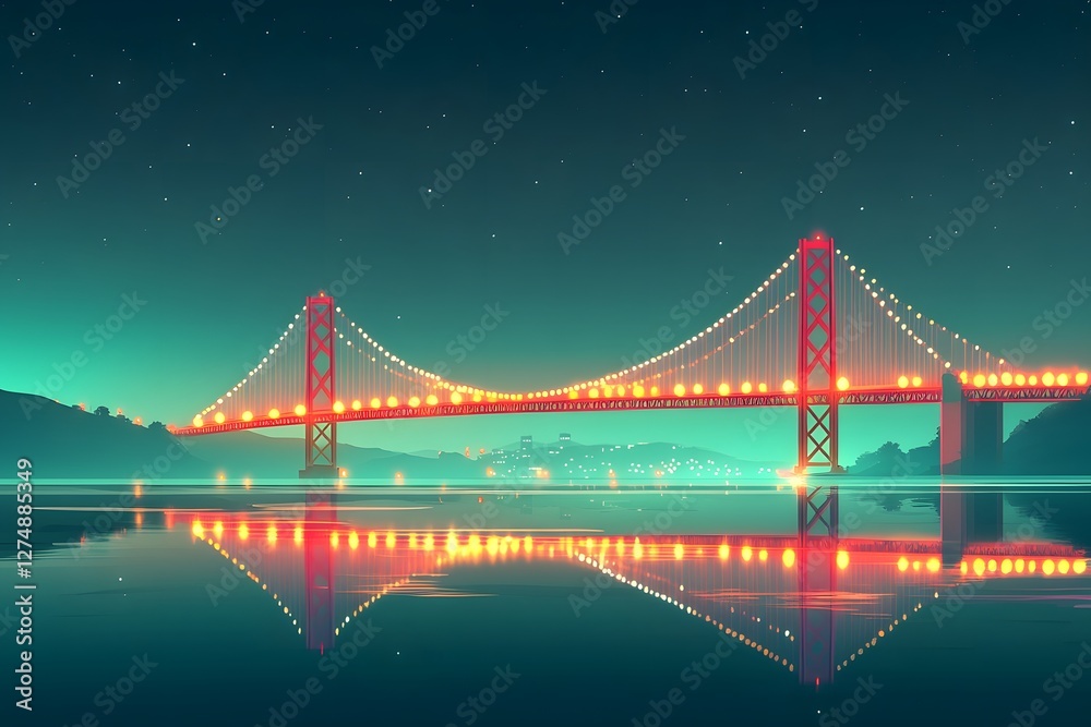 Fototapeta premium The urban night view reflected by the water surface